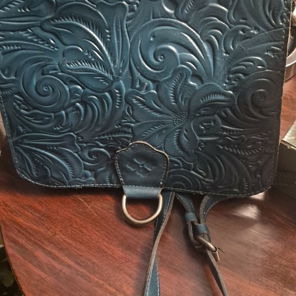Patricia Nash Teal Embossed Floral Crossbody with Ring Accent